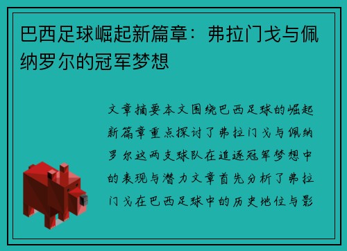 巴西足球崛起新篇章：弗拉门戈与佩纳罗尔的冠军梦想